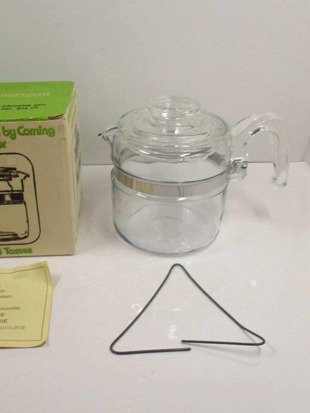 Vintage Pyrex 7754 B Flameware Glass Coffee 4 Cup Percolator Pot & Lid & Box